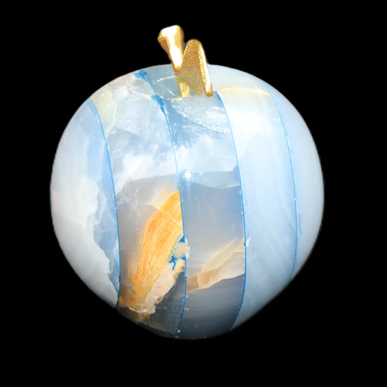 Afghan Jade Onyx hand-carved blue Apple 60*70mm 403g in sunlight - Rocks and Things Store