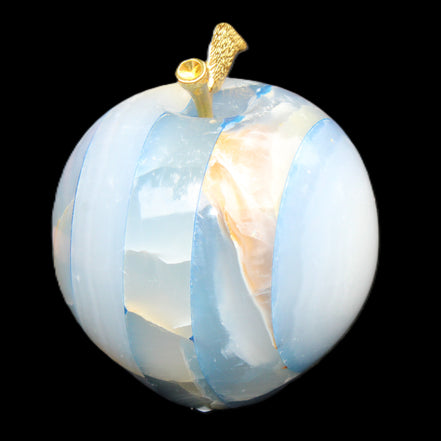 Afghan Jade Onyx hand-carved blue Apple 60*70mm 403g in sunlight - Rocks and Things Store