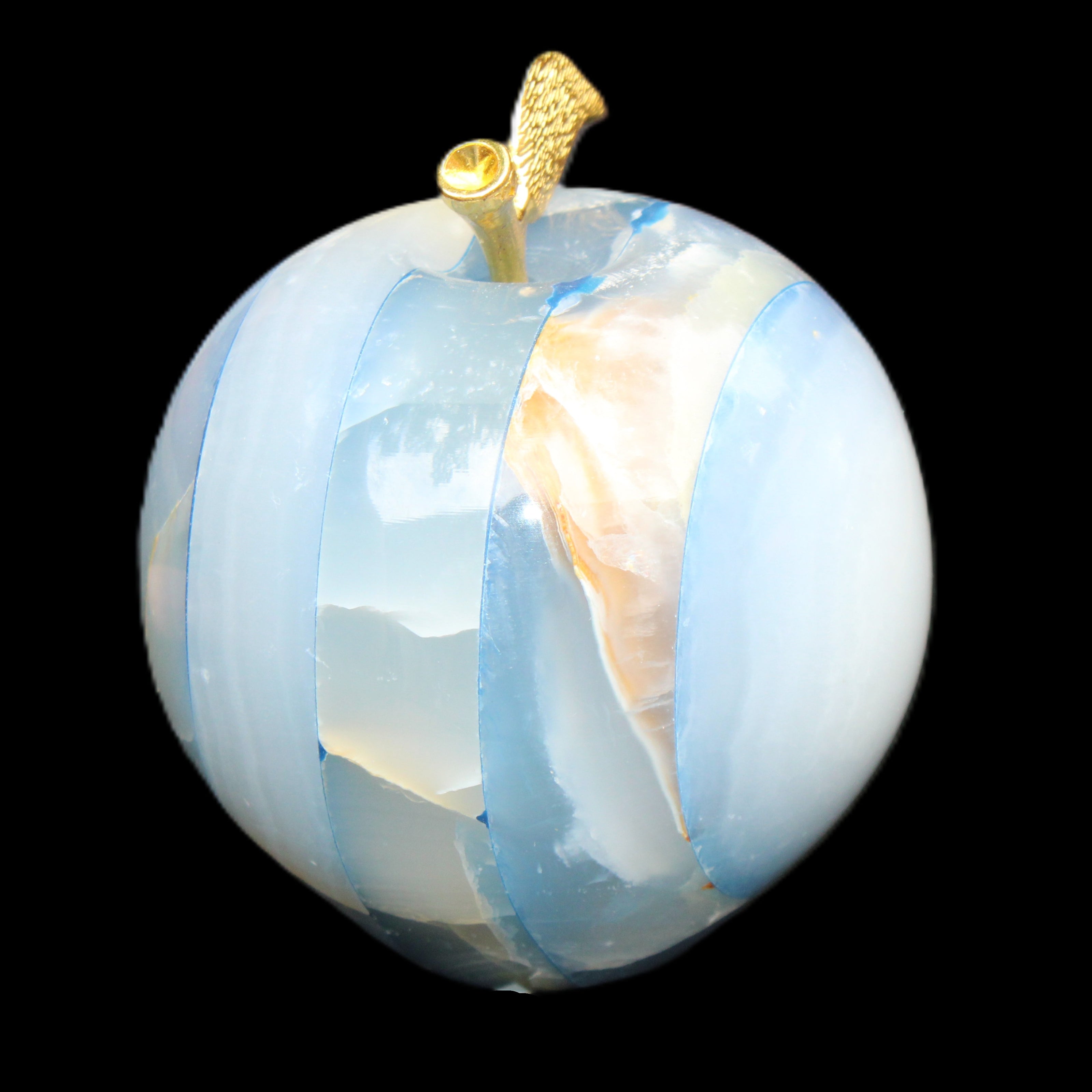 Afghan Jade Onyx hand-carved blue Apple 60*70mm 403g in sunlight - Rocks and Things Store