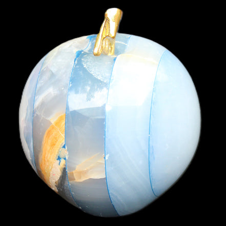 Afghan Jade Onyx hand-carved blue Apple 60*70mm 403g in sunlight - Rocks and Things Store
