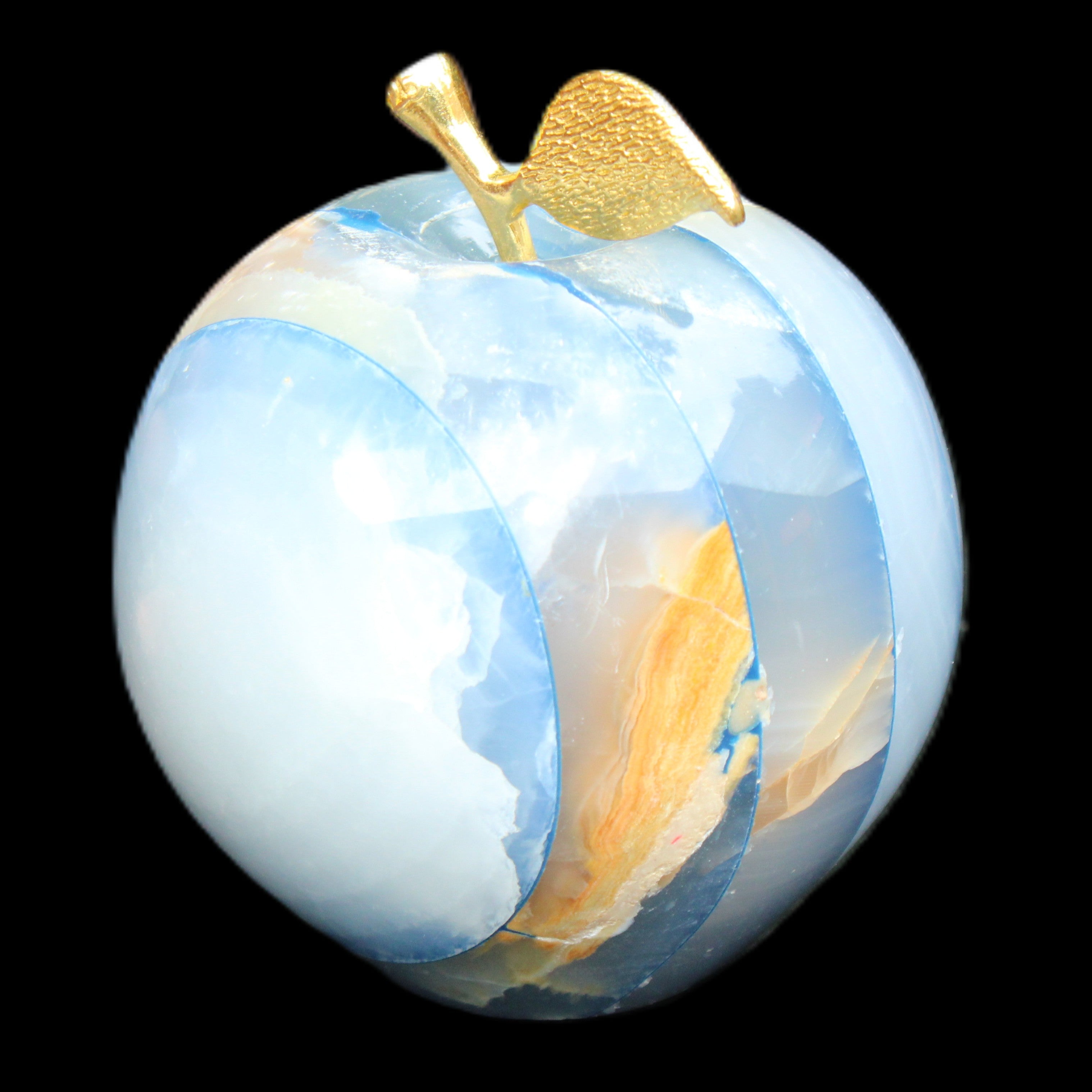 Afghan Jade Onyx hand-carved blue Apple 60*70mm 403g in sunlight - Rocks and Things Store