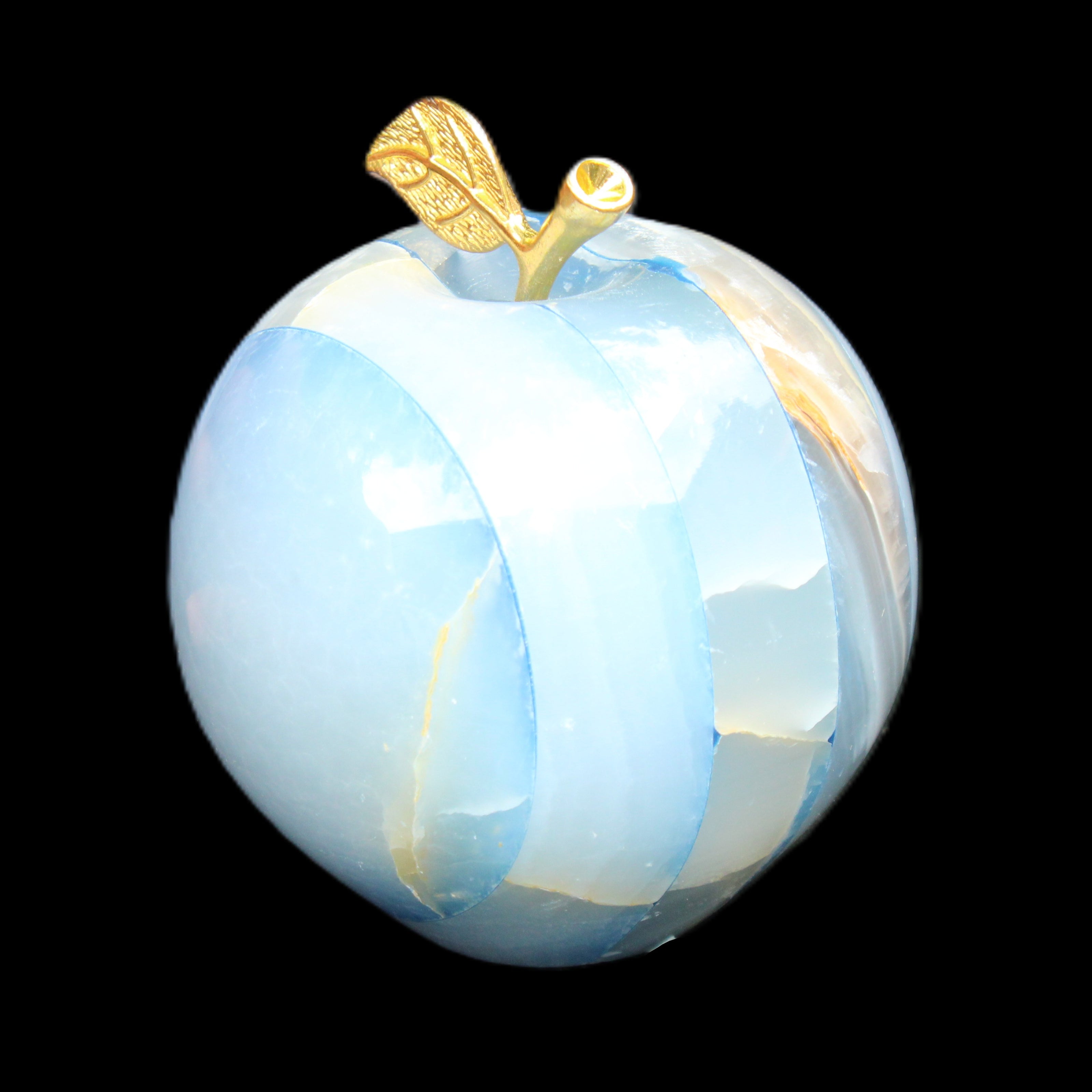 Afghan Jade Onyx hand-carved blue Apple 60*70mm 403g in sunlight - Rocks and Things Store