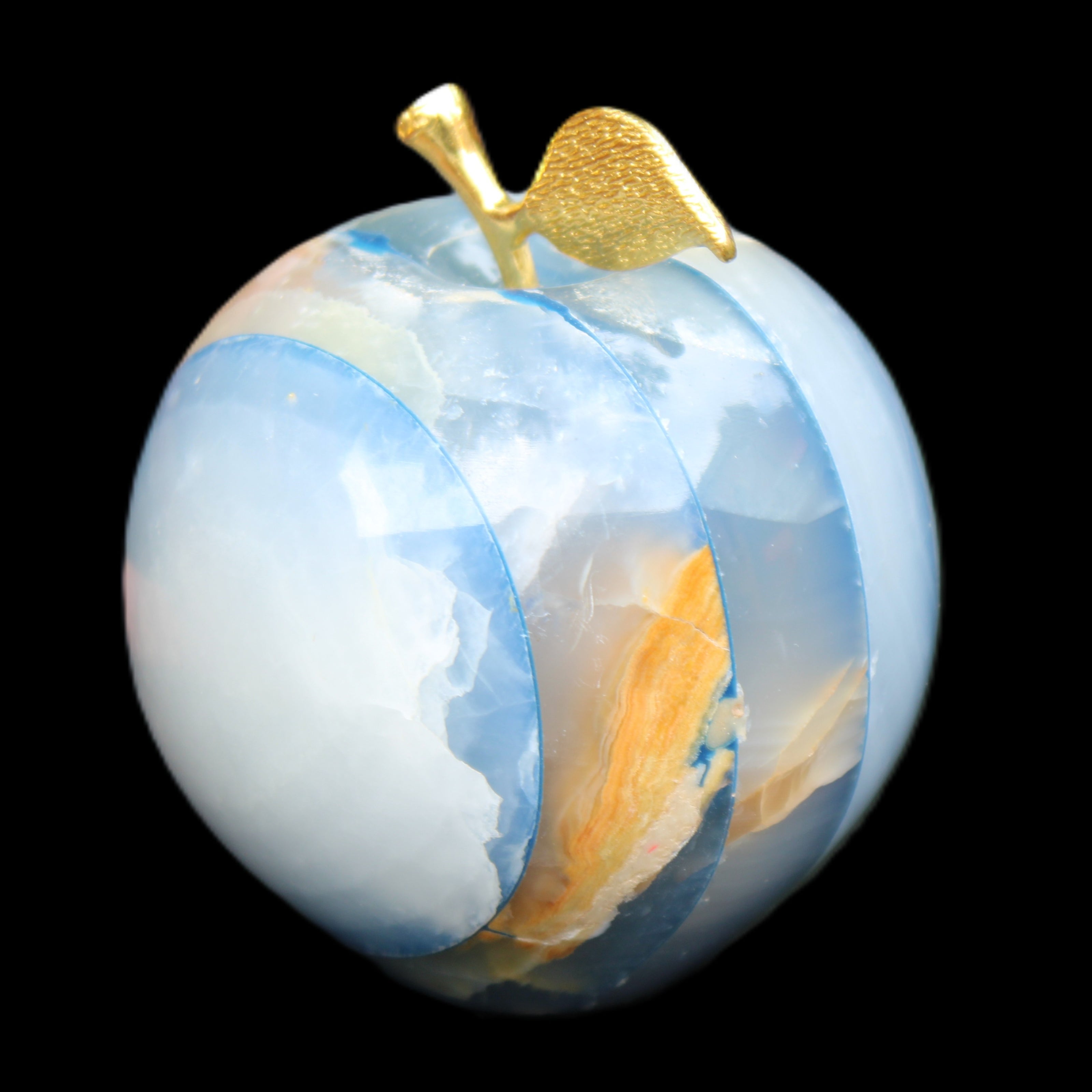 Afghan Jade Onyx hand-carved blue Apple 60*70mm 403g in sunlight - Rocks and Things Store