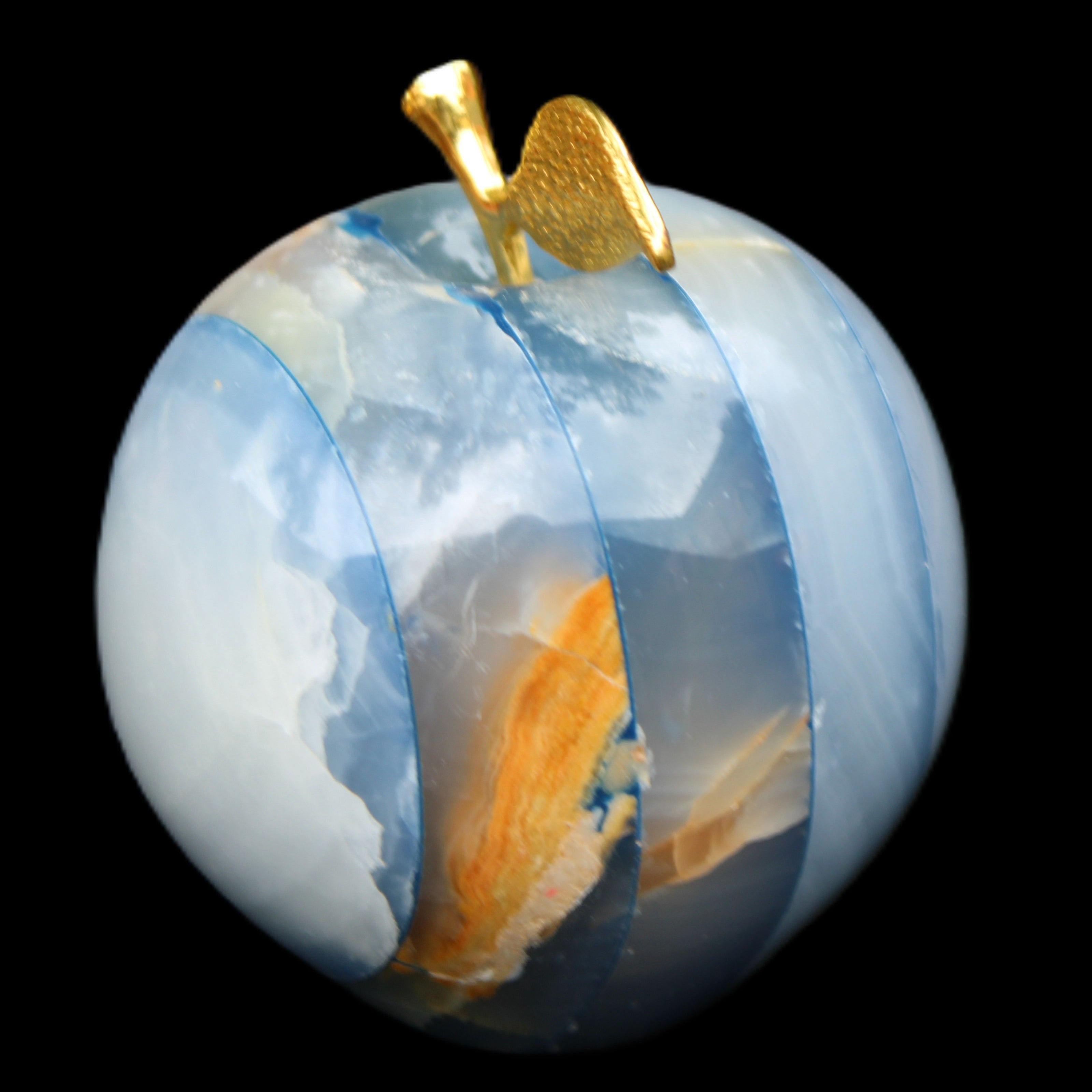 Afghan Jade Onyx hand-carved blue Apple 60*70mm 403g in sunlight - Rocks and Things Store