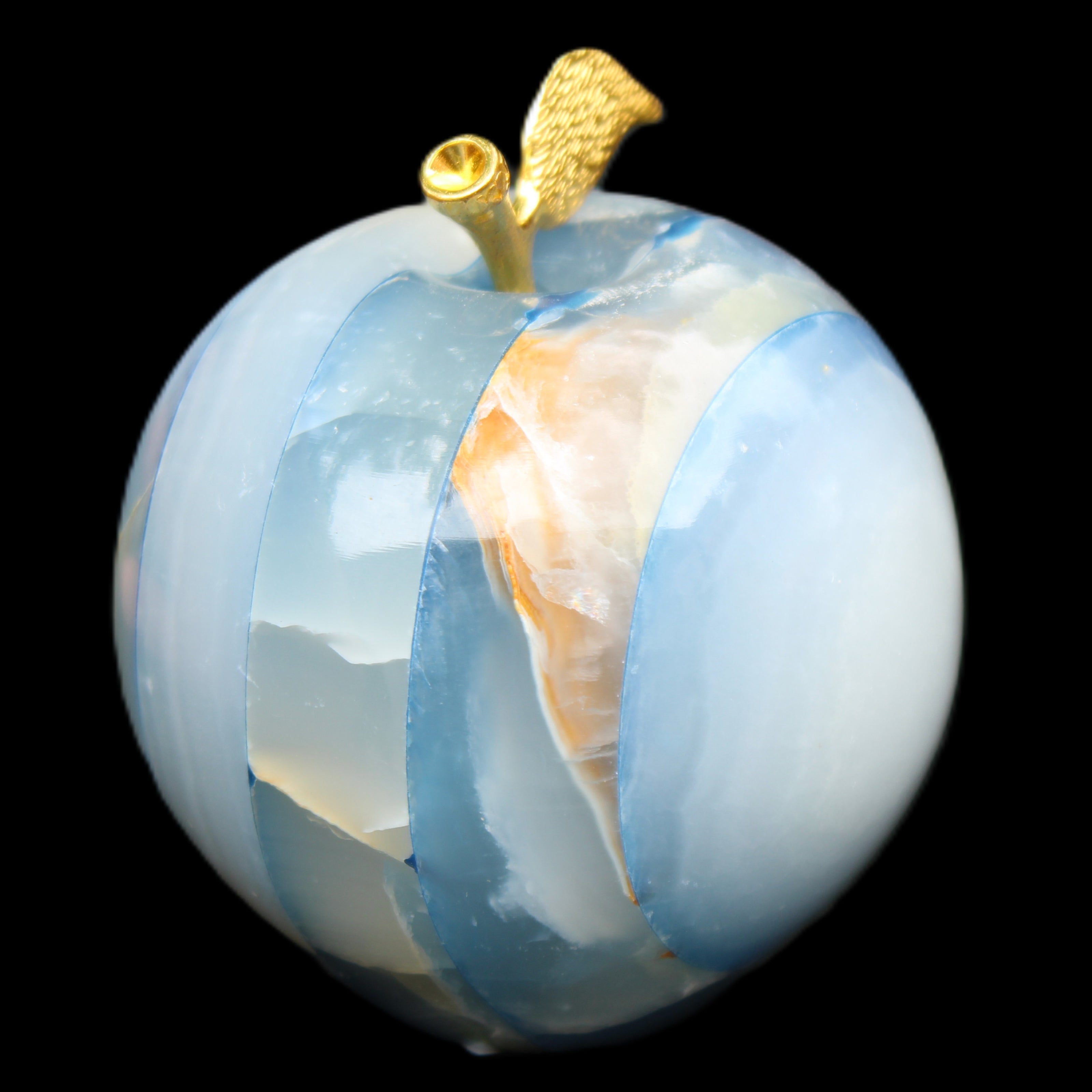 Afghan Jade Onyx hand-carved blue Apple 60*70mm 403g in sunlight - Rocks and Things Store