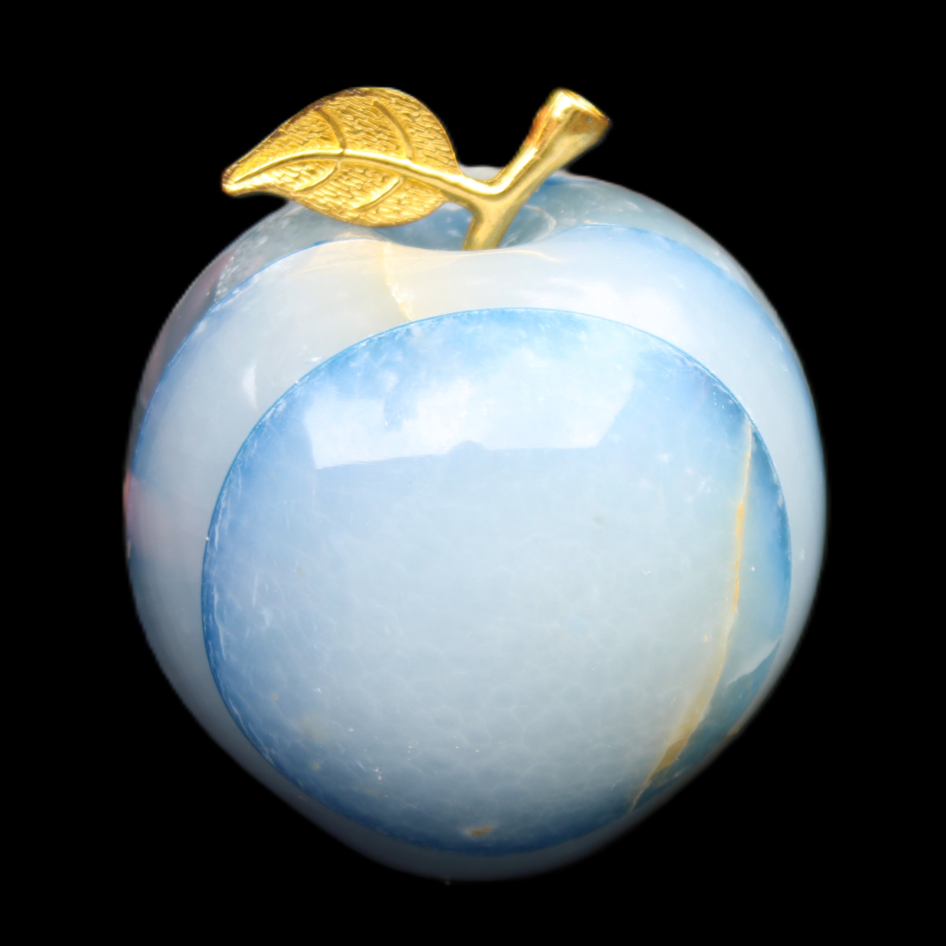 Afghan Jade Onyx hand-carved blue Apple 60*70mm 403g in sunlight - Rocks and Things Store