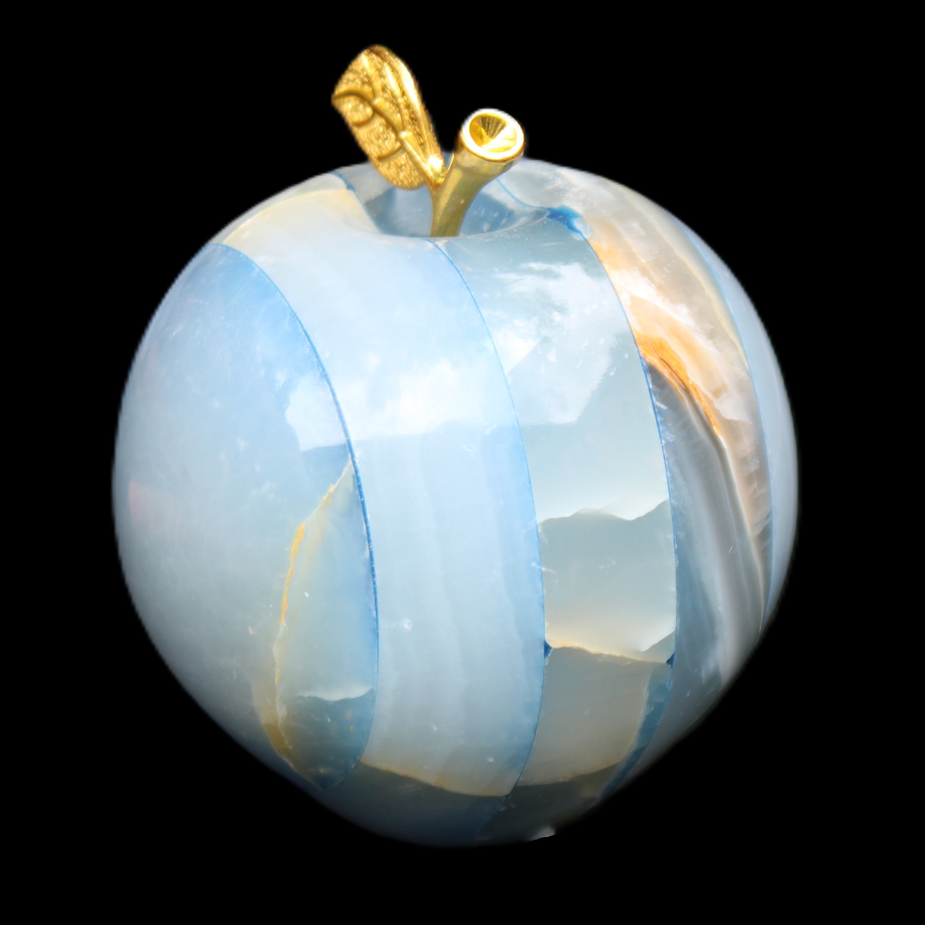 Afghan Jade Onyx hand-carved blue Apple 60*70mm 403g in sunlight - Rocks and Things Store