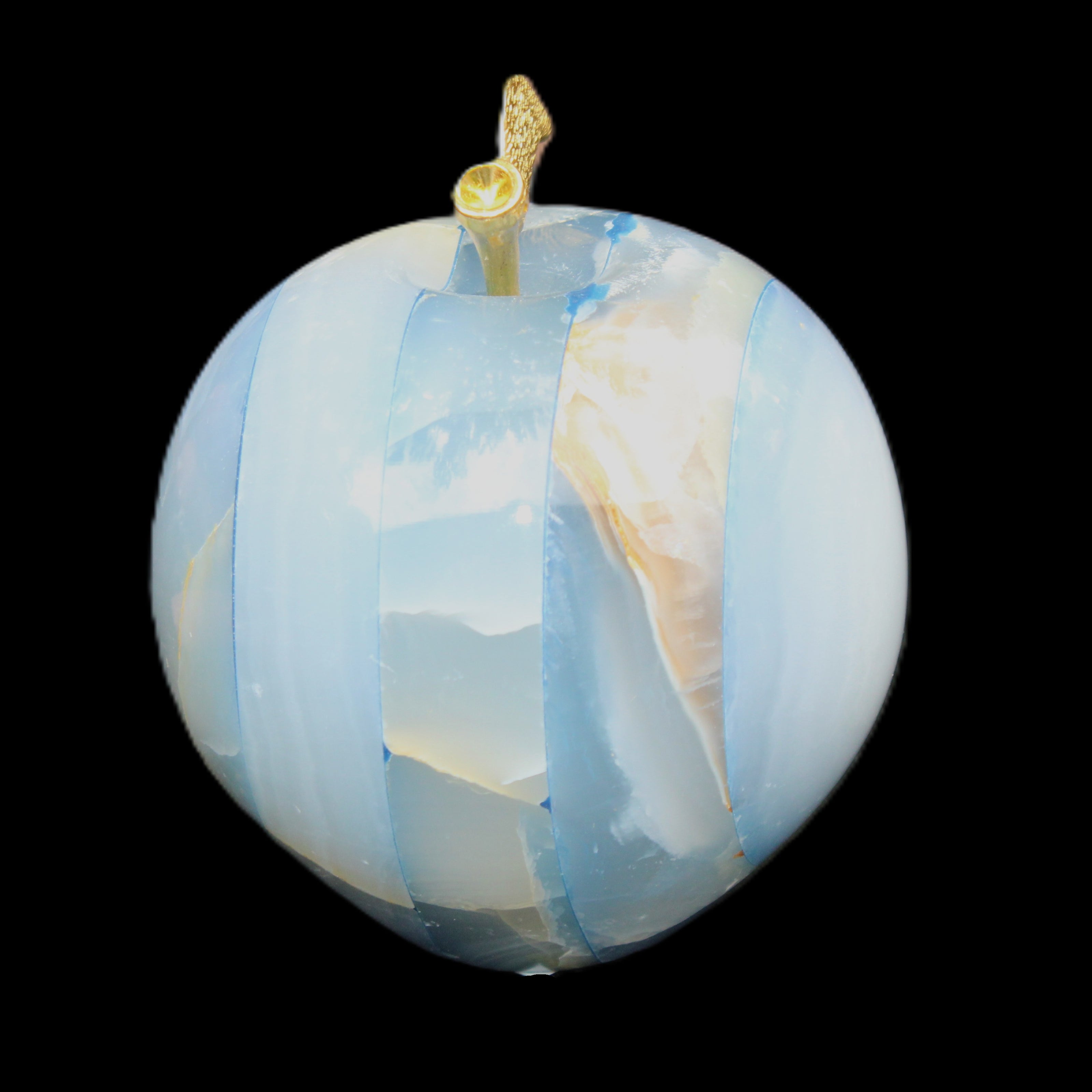 Afghan Jade Onyx hand-carved blue Apple 60*70mm 403g in sunlight - Rocks and Things Store
