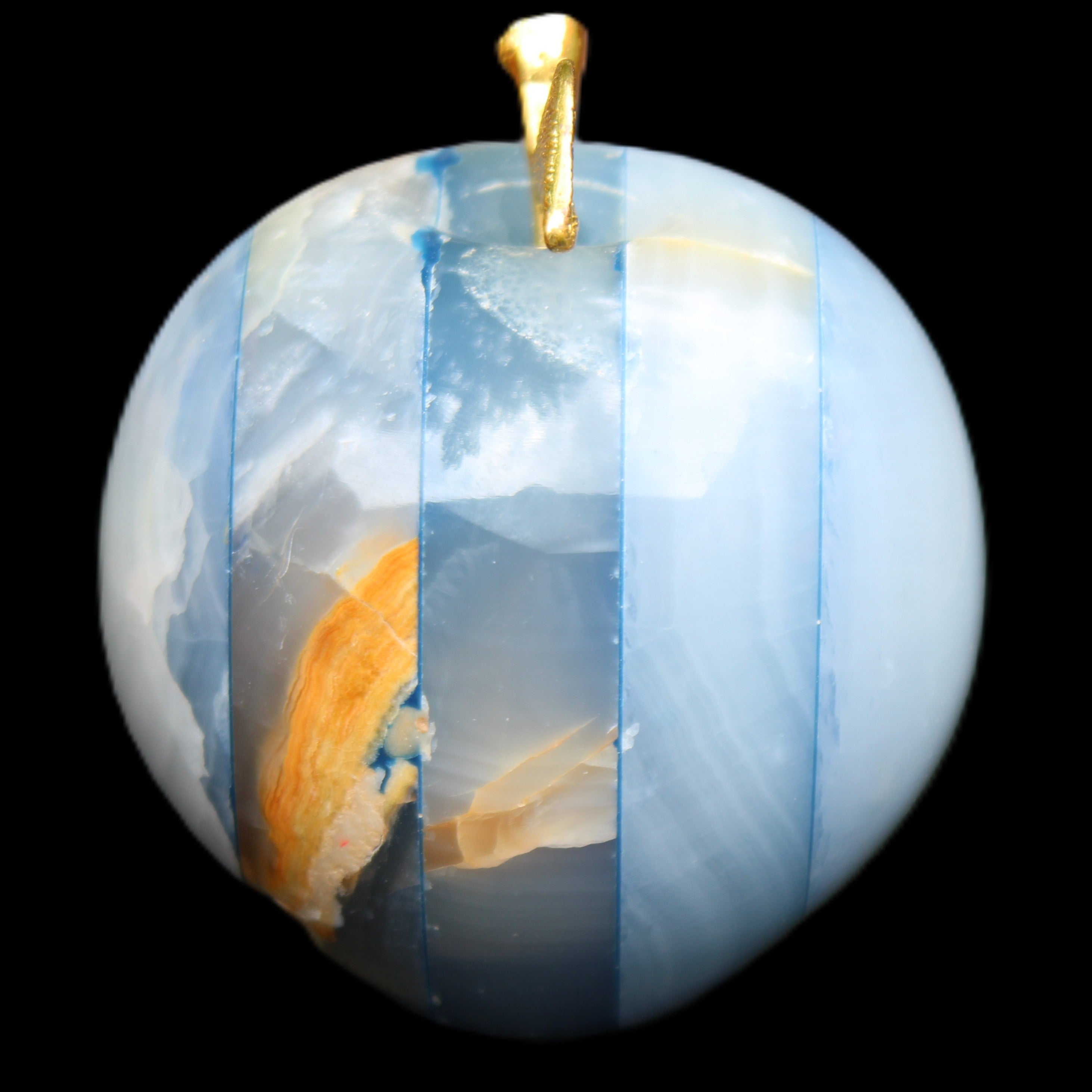 Afghan Jade Onyx hand-carved blue Apple 60*70mm 403g in sunlight - Rocks and Things Store