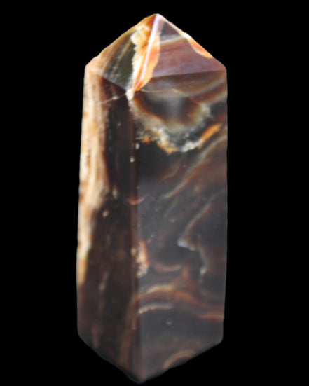 Chocolate Calcite obelisk 111*32mm 215g in UV light - Rocks and Things Store