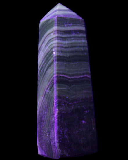Chocolate Calcite obelisk 112*37mm 230g in UV light - Rocks and Things Store