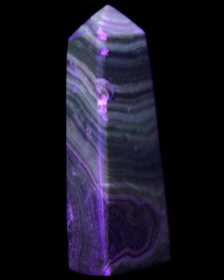 Chocolate Calcite obelisk 112*37mm 230g in UV light - Rocks and Things Store