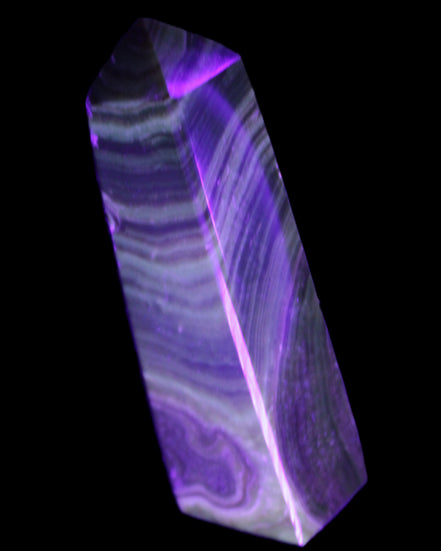 Chocolate Calcite obelisk 112*37mm 230g in UV light - Rocks and Things Store