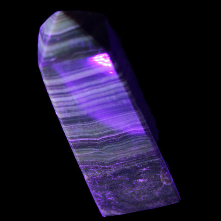 Chocolate Calcite obelisk 112*37mm 230g in UV light - Rocks and Things Store