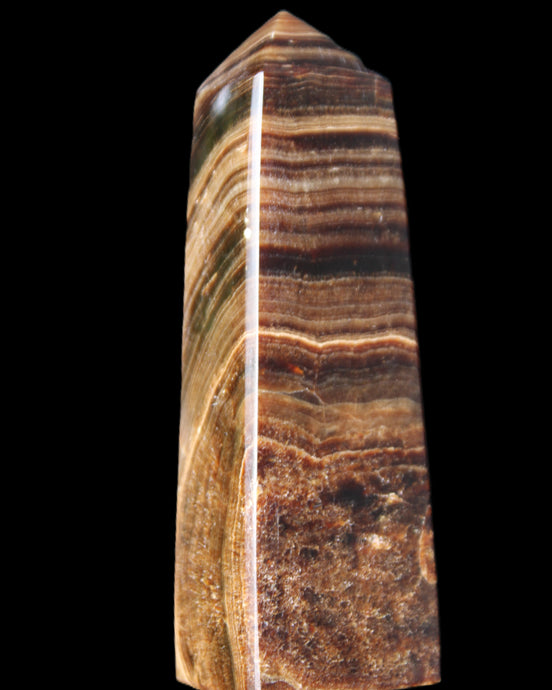 Chocolate Calcite obelisk 112*37mm 230g in UV light - Rocks and Things Store