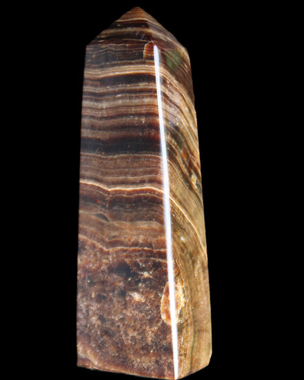 Chocolate Calcite obelisk 112*37mm 230g in UV light - Rocks and Things Store