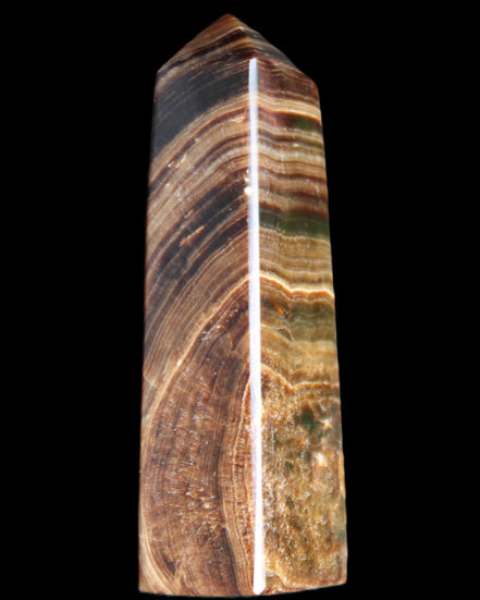 Chocolate Calcite obelisk 112*37mm 230g in UV light - Rocks and Things Store