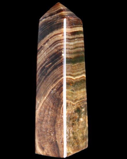 Chocolate Calcite obelisk 112*37mm 230g in UV light - Rocks and Things Store