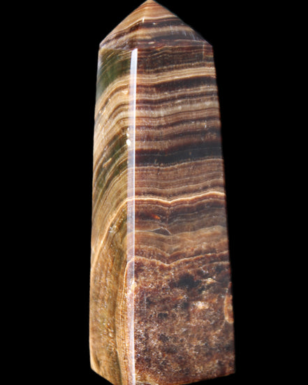 Chocolate Calcite obelisk 112*37mm 230g in UV light - Rocks and Things Store