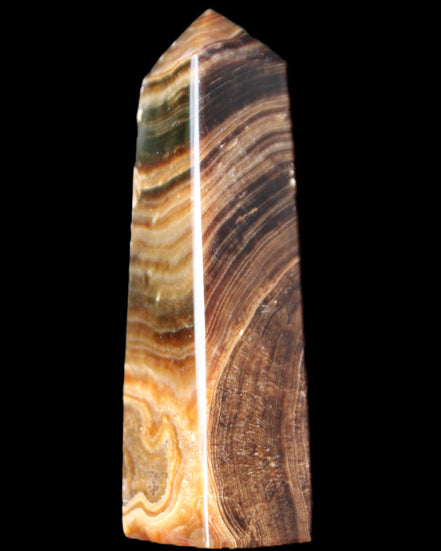 Chocolate Calcite obelisk 112*37mm 230g in UV light - Rocks and Things Store