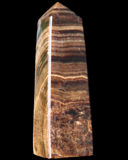 Chocolate Calcite obelisk 112*37mm 230g in UV light - Rocks and Things Store