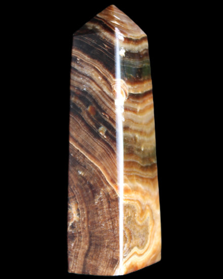 Chocolate Calcite obelisk 112*37mm 230g in UV light - Rocks and Things Store