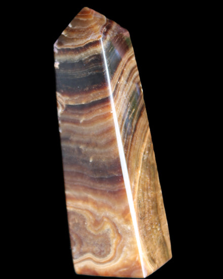 Chocolate Calcite obelisk 112*37mm 230g in UV light - Rocks and Things Store