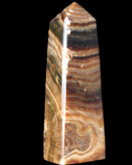 Chocolate Calcite obelisk 112*37mm 230g in UV light - Rocks and Things Store