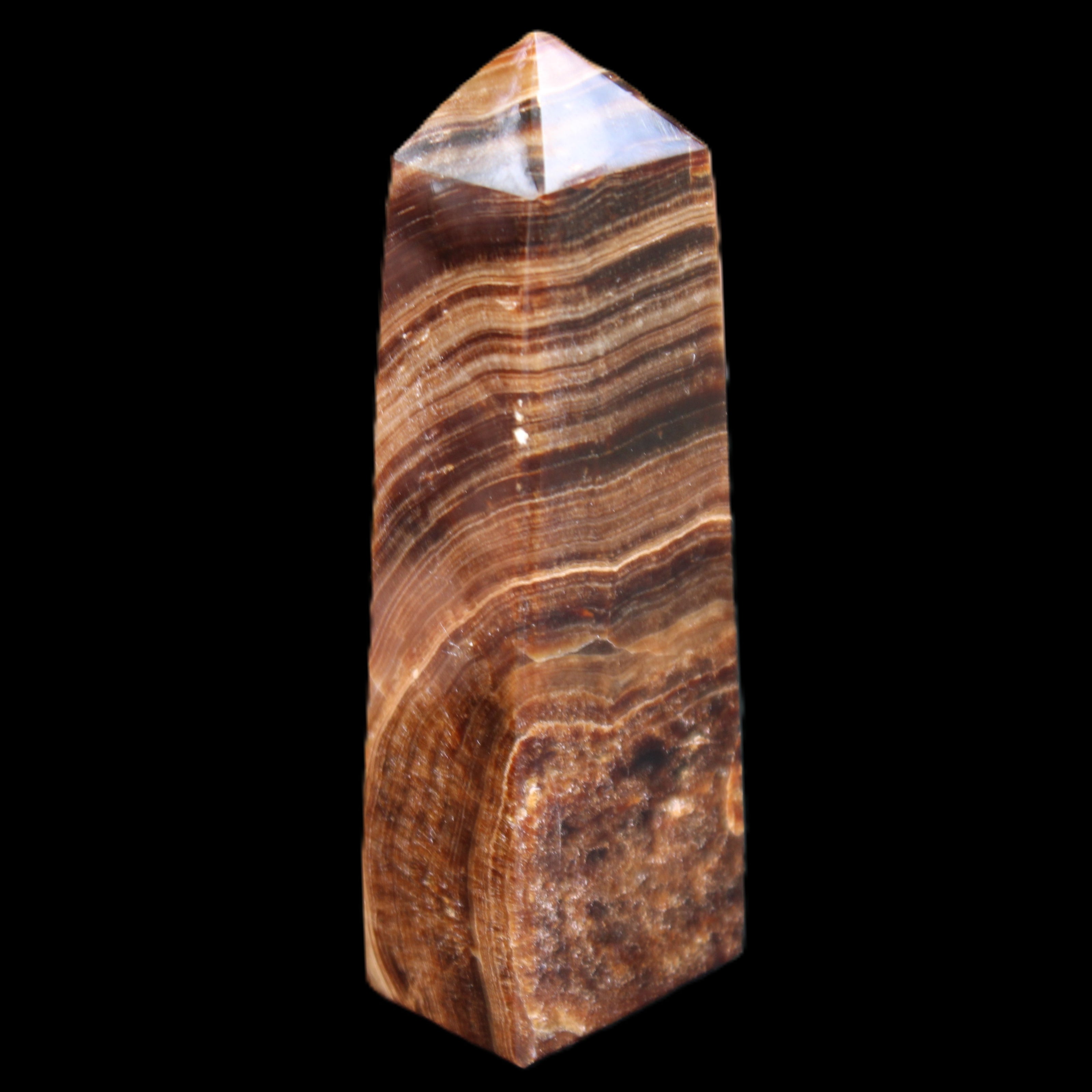 Chocolate Calcite obelisk 112*37mm 230g in UV light - Rocks and Things Store