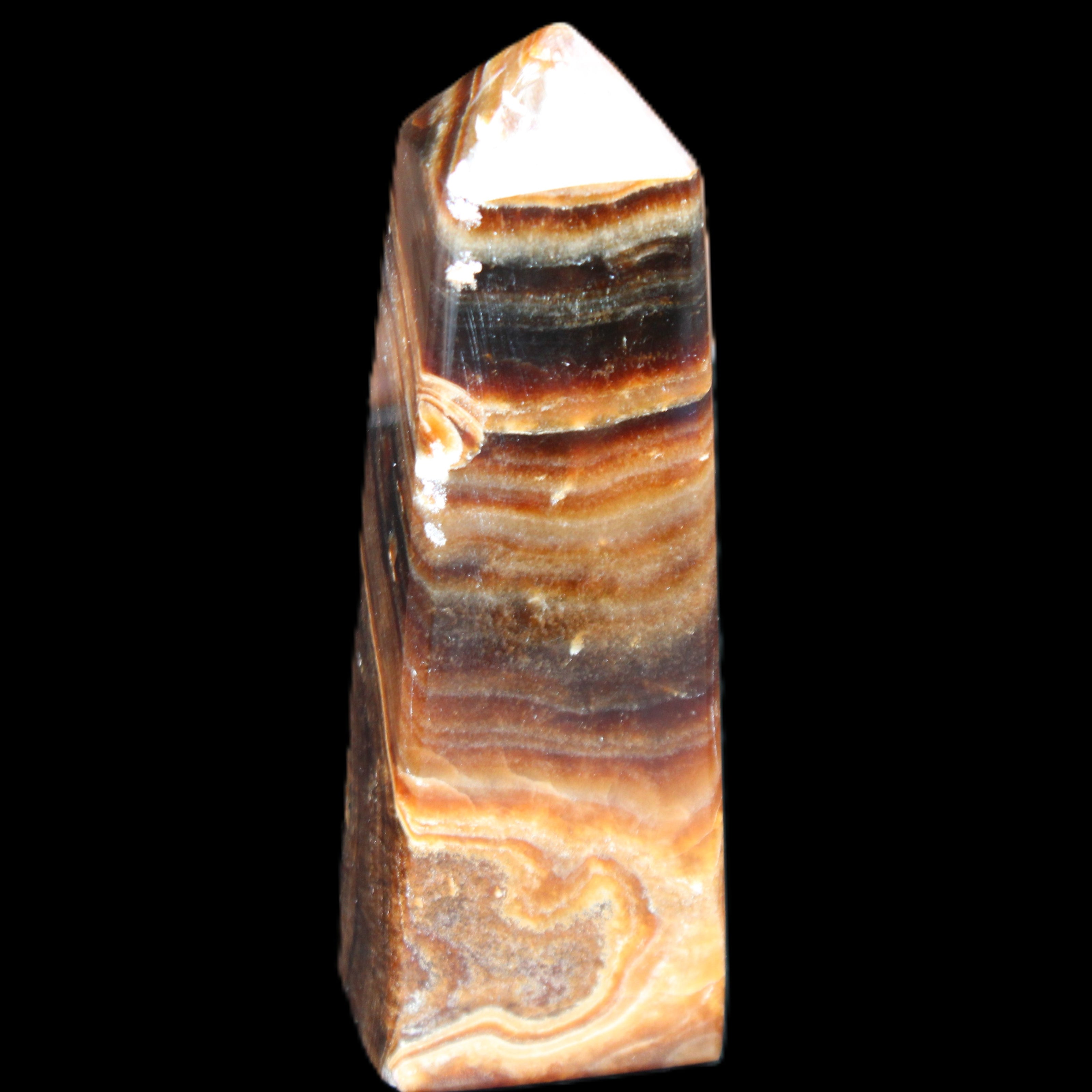 Chocolate Calcite obelisk 112*37mm 230g in UV light - Rocks and Things Store