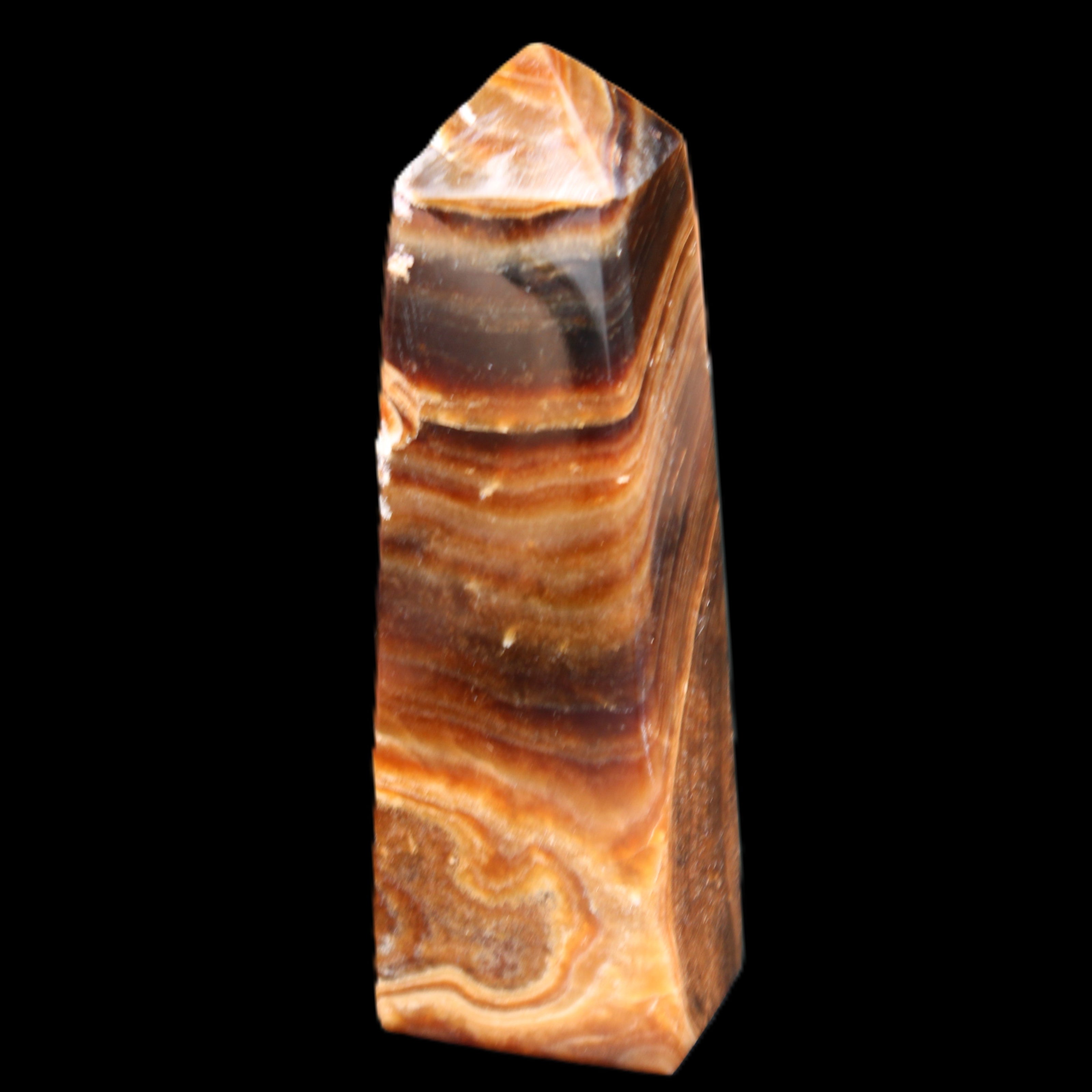 Chocolate Calcite obelisk 112*37mm 230g in UV light - Rocks and Things Store