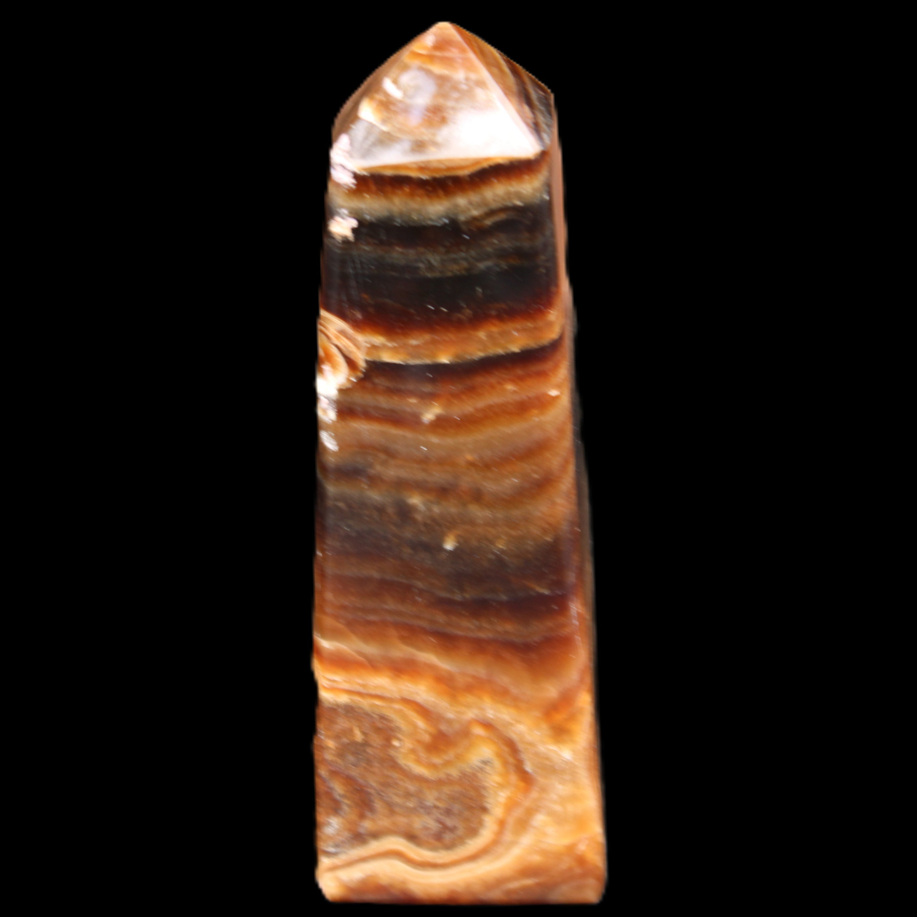 Chocolate Calcite obelisk 112*37mm 230g in UV light - Rocks and Things Store