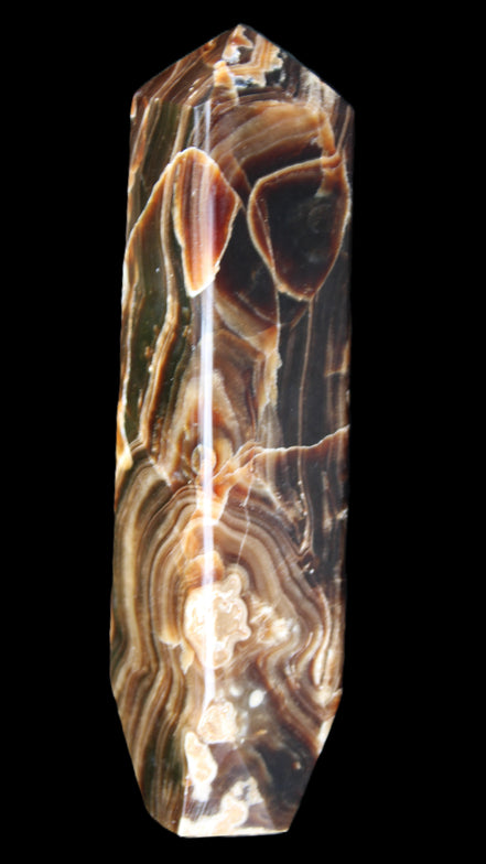 Tall Chocolate Calcite obelisk 154*32mm 439g in UV light - Rocks and Things Store