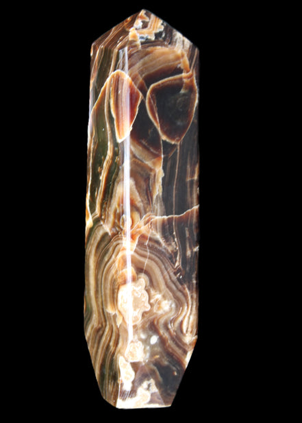 Tall Chocolate Calcite obelisk 154*32mm 439g in UV light - Rocks and Things Store