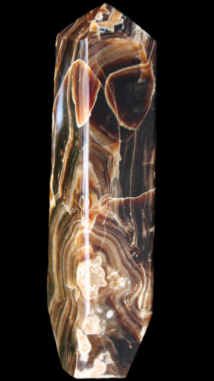 Tall Chocolate Calcite obelisk 154*32mm 439g in UV light - Rocks and Things Store
