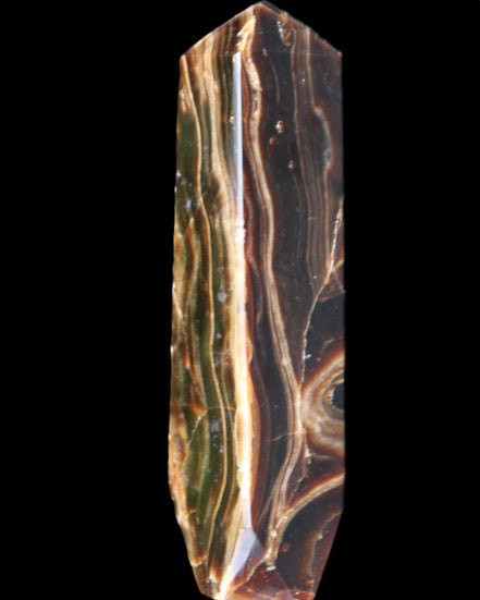 Tall Chocolate Calcite obelisk 154*32mm 439g in UV light - Rocks and Things Store