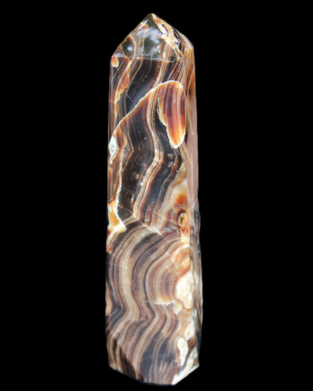 Tall Chocolate Calcite obelisk 154*32mm 439g in UV light - Rocks and Things Store