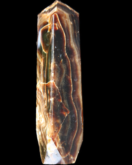 Tall Chocolate Calcite obelisk 154*32mm 439g in UV light - Rocks and Things Store