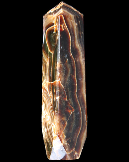 Tall Chocolate Calcite obelisk 154*32mm 439g in UV light - Rocks and Things Store