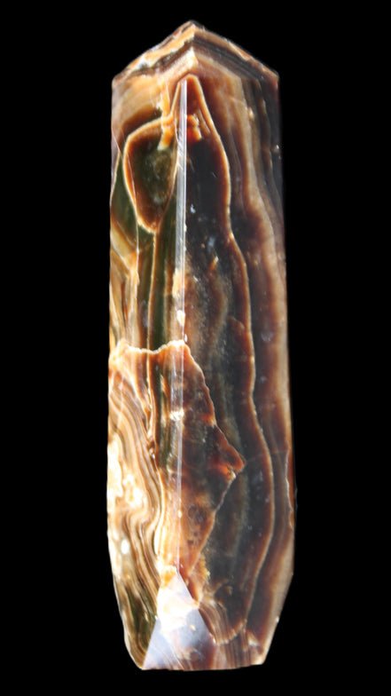 Tall Chocolate Calcite obelisk 154*32mm 439g in UV light - Rocks and Things Store
