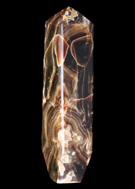 Tall Chocolate Calcite obelisk 154*32mm 439g in UV light - Rocks and Things Store