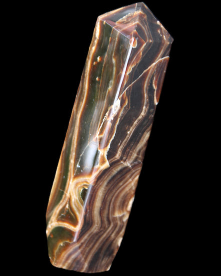 Tall Chocolate Calcite obelisk 154*32mm 439g in UV light - Rocks and Things Store