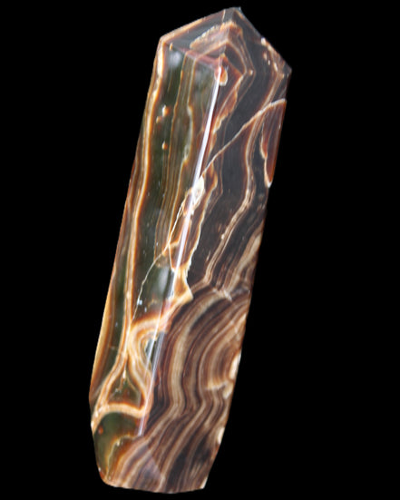 Tall Chocolate Calcite obelisk 154*32mm 439g in UV light - Rocks and Things Store