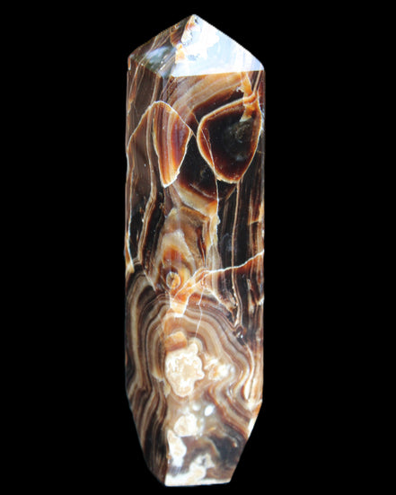Tall Chocolate Calcite obelisk 154*32mm 439g in UV light - Rocks and Things Store