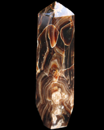 Tall Chocolate Calcite obelisk 154*32mm 439g in UV light - Rocks and Things Store