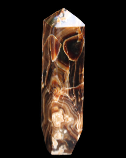 Tall Chocolate Calcite obelisk 154*32mm 439g in UV light - Rocks and Things Store