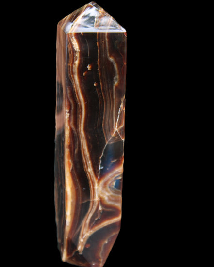 Tall Chocolate Calcite obelisk 154*32mm 439g in UV light - Rocks and Things Store