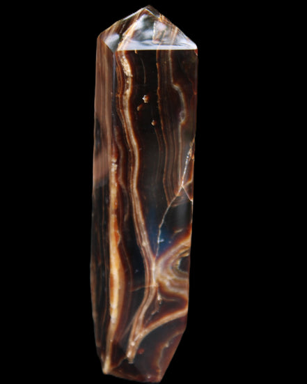 Tall Chocolate Calcite obelisk 154*32mm 439g in UV light - Rocks and Things Store