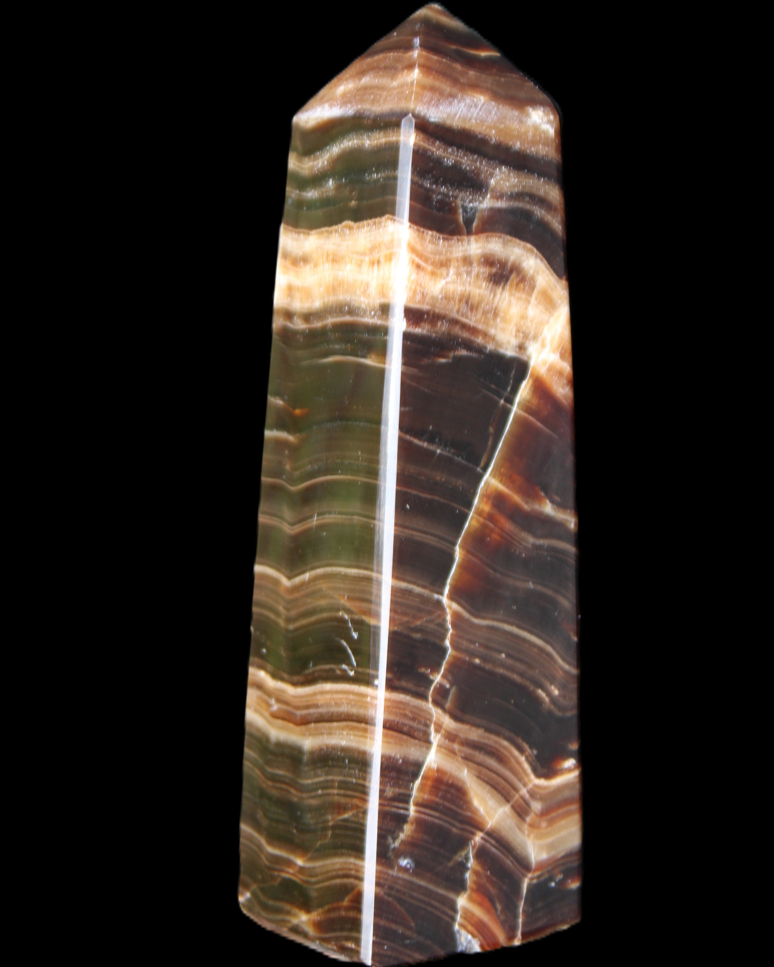 Chocolate Calcite obelisk 119*32mm 270g in UV light  - Rocks and Things Store