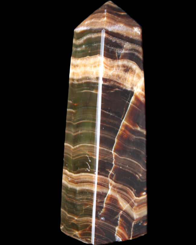 Chocolate Calcite obelisk 119*32mm 270g in UV light  - Rocks and Things Store